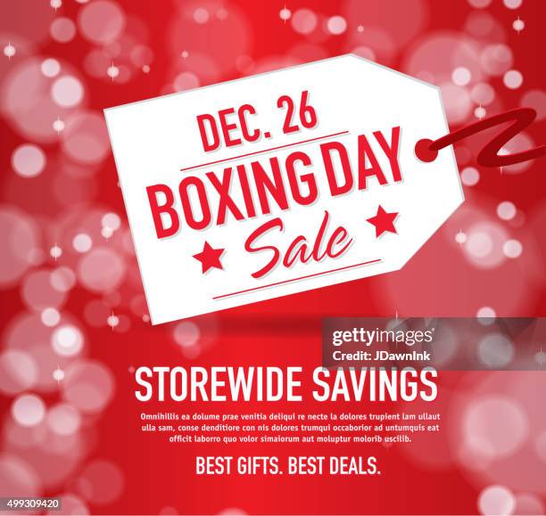 boxing day sale advertisement with red tag and sample text - boxing day stock illustrations