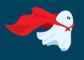 Cute super hero ghost flying with cape
