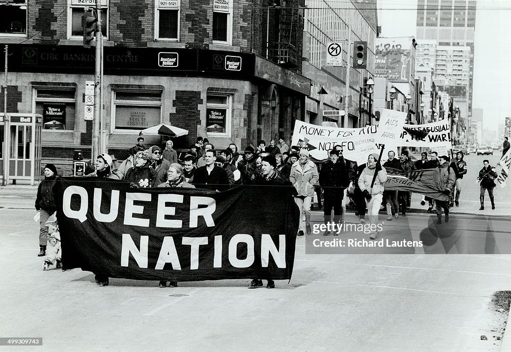 Claiming dignity: Queer Nation; which held an anti-war demonstration in downtown Toronto on Saturday...