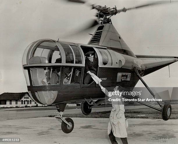 Use of helicopter to deliver mail is being considered by Ottawa and a series of experiments was carried out by a Sikorsky helicopter. Plane landed on...