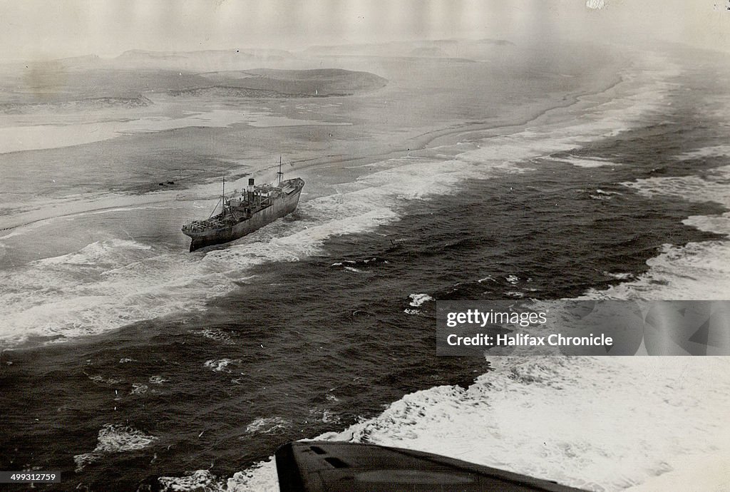 The latest victim of the treacherous sands of Sable Island; long famous as the graveyard of the Atla...