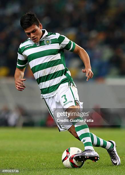 Sporting CP's defender Jonathan Silva in action during the Primeira Liga match between Sporting CP and Os Belenenses at Estadio Jose Alvalade on...