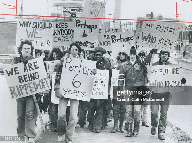 Declaring they are the forgotten victims of the 37-day-old strike by Metro secondary-school teachers; 28 students picket outside York Memorial...