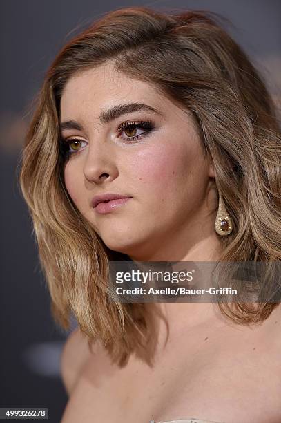 Actress Willow Shields arrives at the premiere of Lionsgate's 'The Hunger Games: Mockingjay - Part 2' at Microsoft Theater on November 16, 2015 in...