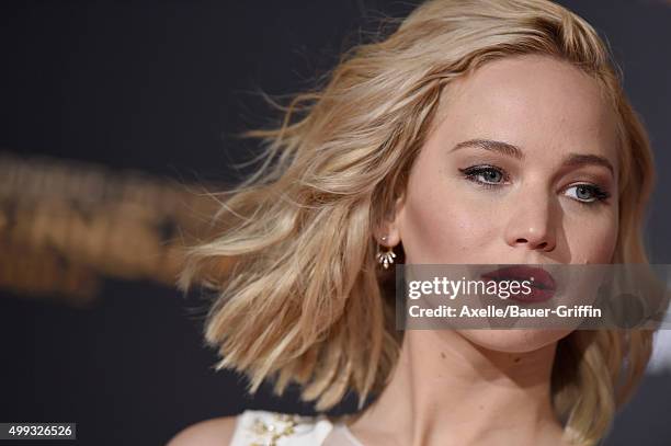 Actress Jennifer Lawrence arrives at the premiere of Lionsgate's 'The Hunger Games: Mockingjay - Part 2' at Microsoft Theater on November 16, 2015 in...