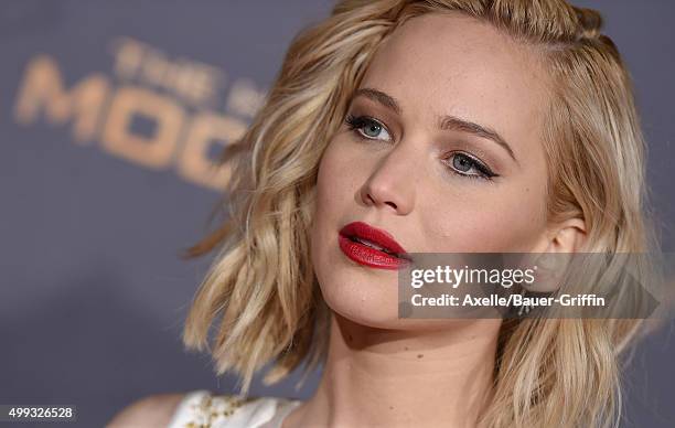 Actress Jennifer Lawrence arrives at the premiere of Lionsgate's 'The Hunger Games: Mockingjay - Part 2' at Microsoft Theater on November 16, 2015 in...