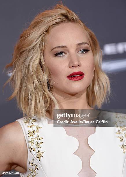 Actress Jennifer Lawrence arrives at the premiere of Lionsgate's 'The Hunger Games: Mockingjay - Part 2' at Microsoft Theater on November 16, 2015 in...