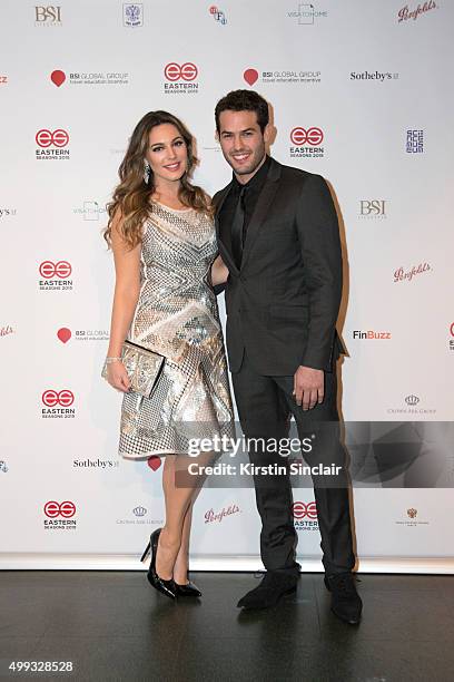 Kelly Brook and Jeremy Parisi attend the Eastern Seasons' Gala Dinner at Madame Tussauds on November 30 2015, in London, England.