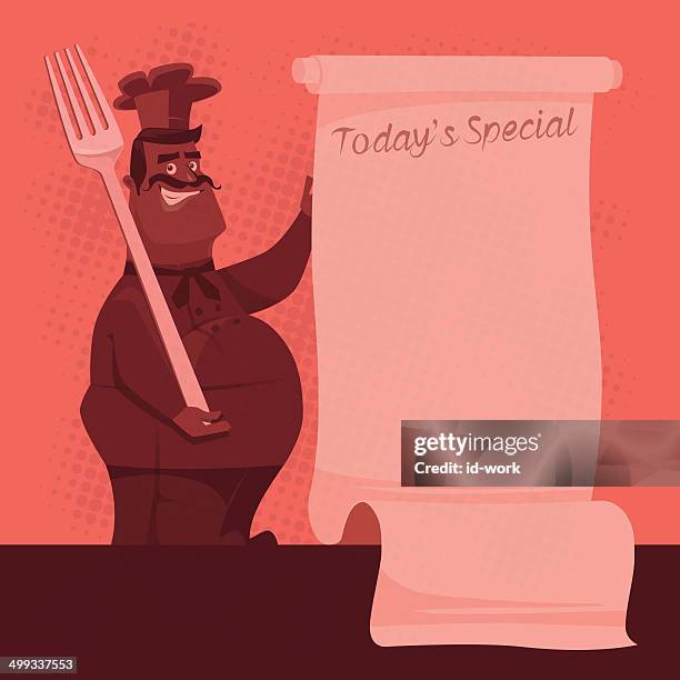chef with menu - overweight cooking stock illustrations