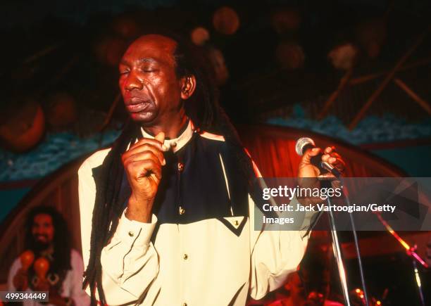 Zimbabwean musician Thomas Mapfumo performs, with his band the Blacks Unlimited, at SOBs nightclub, New York, New York, July 5, 1995.