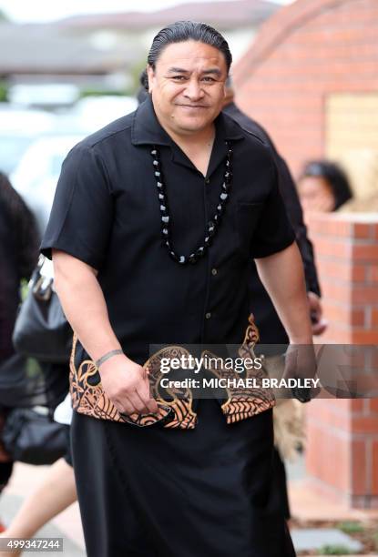 Former New Zealand All Blacks rugby player Eroni Clarke arrives to attend the funeral of All Blacks rugby legend Jonah Lomu at The Church of Jesus...
