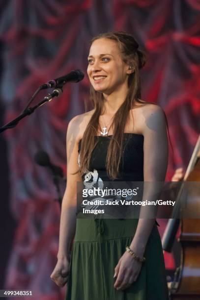 American musician Fiona Apple performs with the band Nickel Creek perform during their 'Farewell Tour' concert at Rumsey Playfield, Central Park, New...