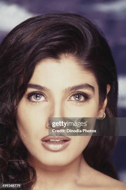 Portrait of Indian film actress Raveena Tandon.