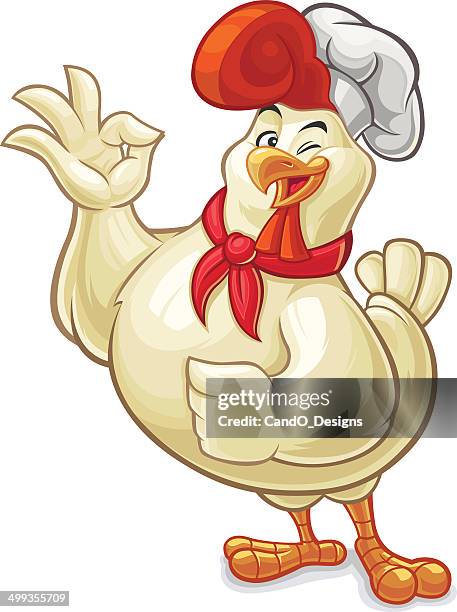 stockillustraties, clipart, cartoons en iconen met white chicken - chef - koksmuts