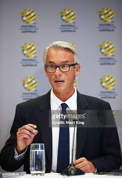 David Gallop speaks to the media during a press conference at the FFA Offices on December 1, 2015 in Sydney, Australia.