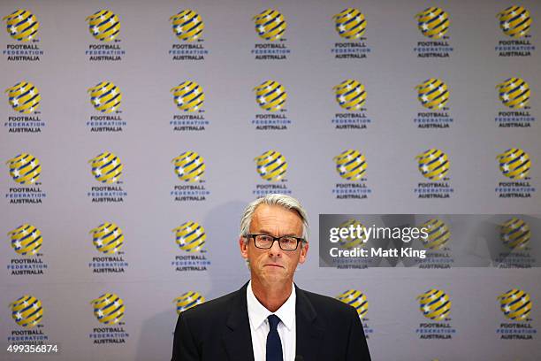 David Gallop speaks to the media during a press conference at the FFA Offices on December 1, 2015 in Sydney, Australia.