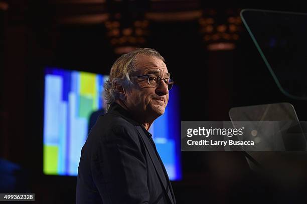 Actor Robert De Niro speaks onstage at the 25th IFP Gotham Independent Film Awards co-sponsored by FIJI Water at Cipriani, Wall Street on November...