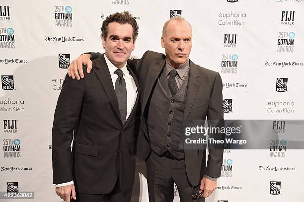 Actors Brian d'Arcy James and Michael Keaton attend the 25th Annual Gotham Independent Film Awards at Cipriani Wall Street on November 30, 2015 in...