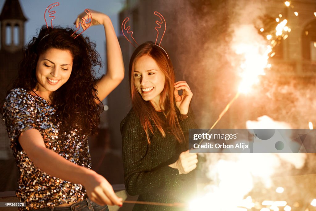Friends with sparklers