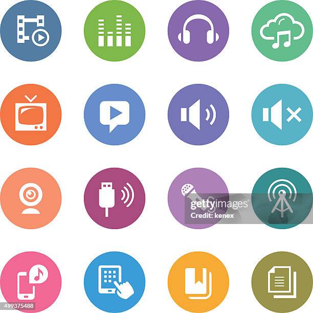 color circle icons set | media - video voip stock illustrations