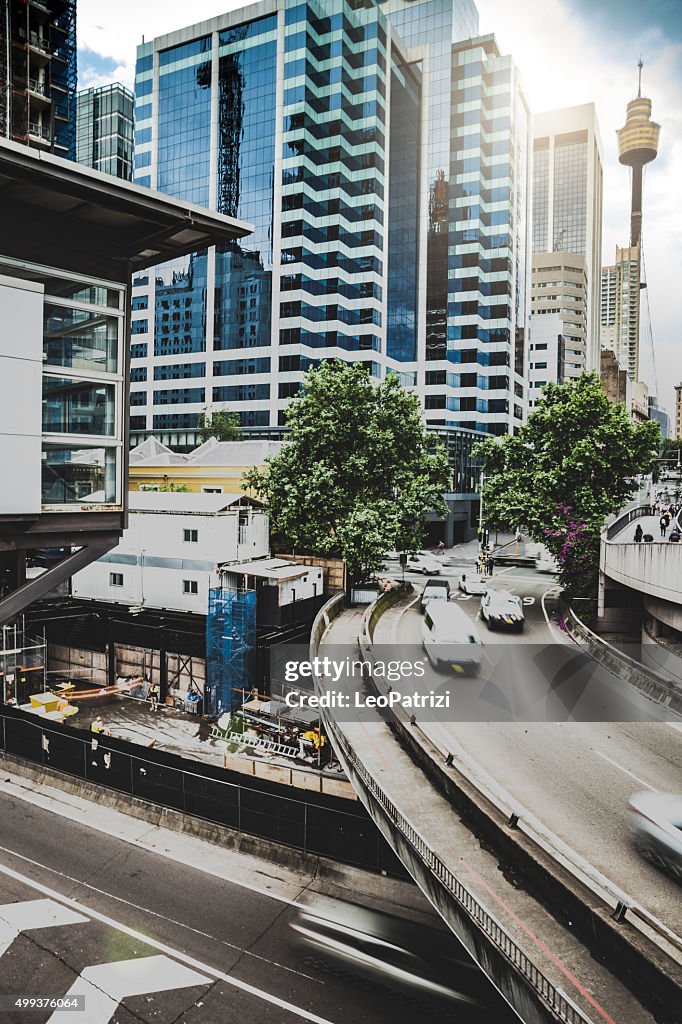 Traffic on an elevated road in Sydney CBD