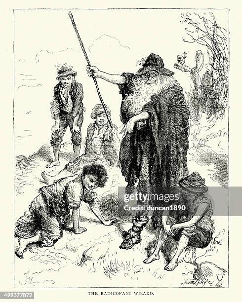 charles dicken's - the radicofani wizard - boy wizard stock illustrations