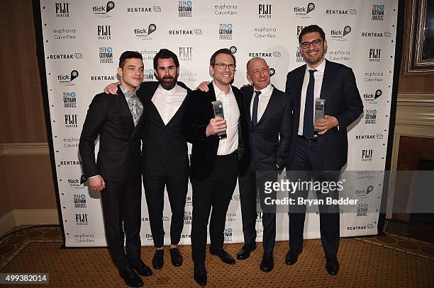 Rami Malek, Chad Hamilton, Christian Slater, Steve Golin and Sam Esmail pose with an award at the 25th IFP Gotham Independent Film Awards...