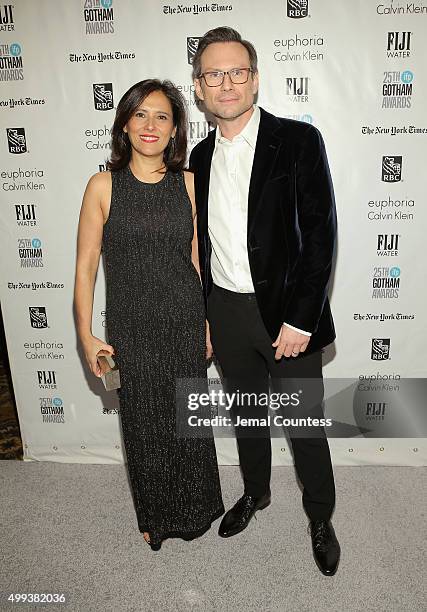 Joana Vicente and Christian Slater attend the 25th IFP Gotham Independent Film Awards co-sponsored by FIJI Water at Cipriani, Wall Street on November...