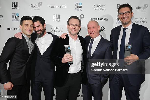 Rami Malek, Chad Hamilton, Christian Slater, Steve Golin and Sam Esmail pose with an award at the 25th IFP Gotham Independent Film Awards...