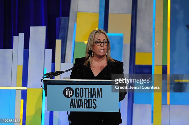Ellen Cotter speaks onstage at the 25th IFP Gotham Independent Film Awards co-sponsored by FIJI Water at Cipriani, Wall Street on November 30, 2015...