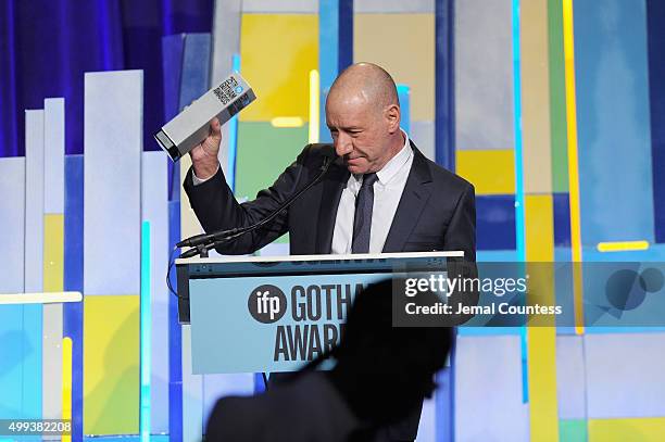 Producer Steve Golin speaks onstage at the 25th IFP Gotham Independent Film Awards co-sponsored by FIJI Water at Cipriani, Wall Street on November...