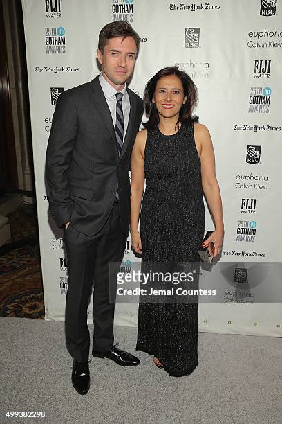 Topher Grace and Executive Director of IFP Joana Vicente attend the 25th IFP Gotham Independent Film Awards co-sponsored by FIJI Water at Cipriani,...