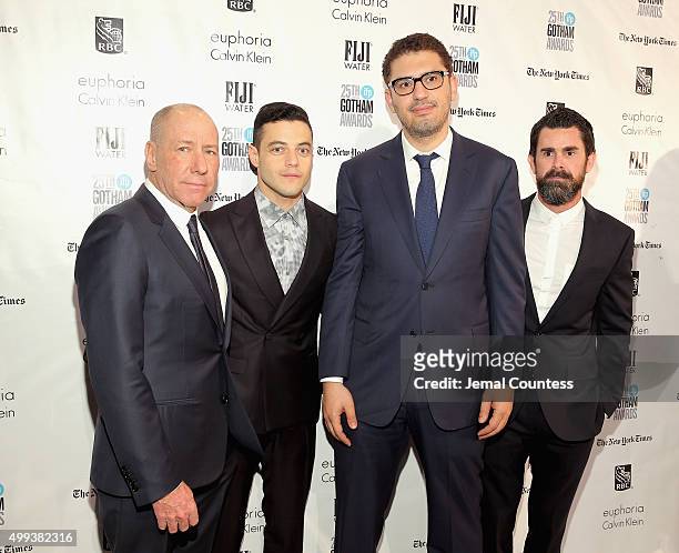 Steve Golin, Rami Malek, Sam Esmail and Chad Hamilton attend the 25th IFP Gotham Independent Film Awards co-sponsored by FIJI Water on November 30,...