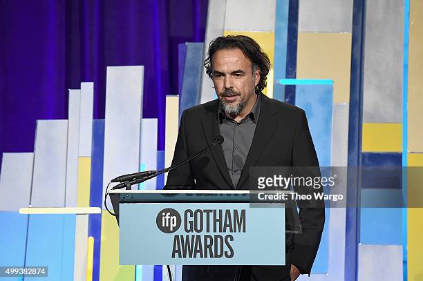 Director Alejandro Gonzalez Inarritu speaks onstage during the 25th Annual Gotham Independent Film Awards at Cipriani Wall Street on November 30,...