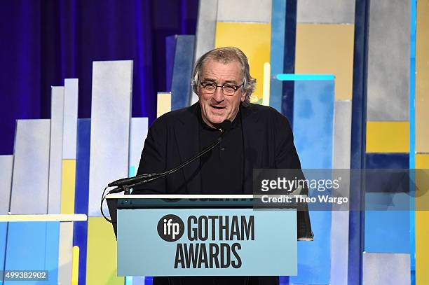 Actor Robert De Niro speaks onstage during the 25th Annual Gotham Independent Film Awards at Cipriani Wall Street on November 30, 2015 in New York...