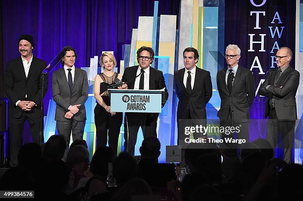 Liev Schreiber, Billy Crudup, Rachel McAdams, Mark Ruffalo, Brian d'Arcy James, John Slattery and Michael Keaton of "Spotlight" attend the 25th...