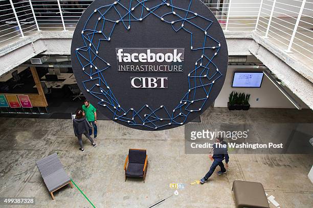 Employees can be seen inside Facebook's new campus. Photo by Nick Otto For The Washington Post via Getty Images