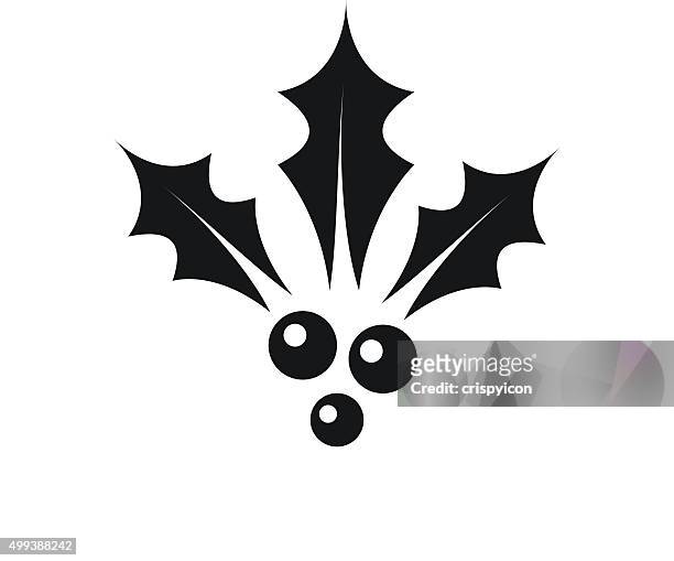 holly icon on a white background. - singleseries - black and white christmas stock illustrations