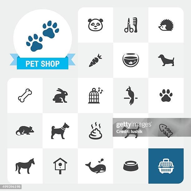 ilustraciones, imágenes clip art, dibujos animados e iconos de stock de pet shop iconos de vector y de la etiqueta de base - huellas de perro