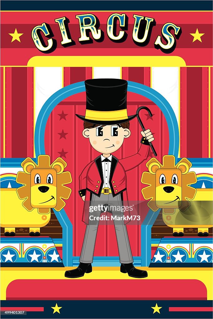 Cartoon Circus Ringmaster & Lion