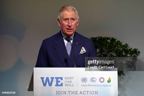 Prince Charles, Prince of Wales gives the opening address at the first high-level session of the Lima Paris Action Agenda on forests at the United...