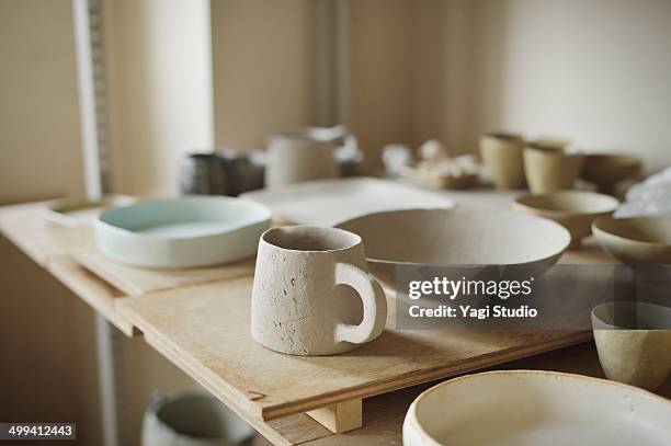 handmade ceramic works in studio - earthenware stock pictures, royalty-free photos & images