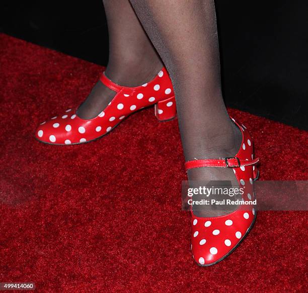 Actress Krista Stadler, shoe detail, arrives at the screening of Universal Pictures' "Krampus" at ArcLight Cinemas on November 30, 2015 in Hollywood,...