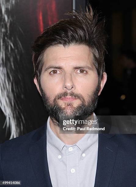 Actor Adam Scott arrives at the screening of Universal Pictures' "Krampus" at ArcLight Cinemas on November 30, 2015 in Hollywood, California.