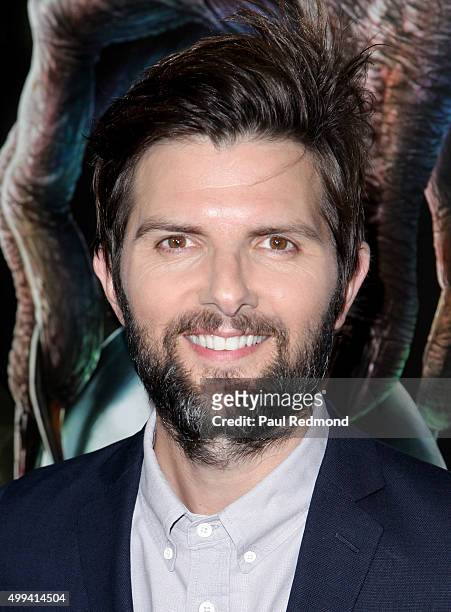 Actor Adam Scott arrives at the screening of Universal Pictures' "Krampus" at ArcLight Cinemas on November 30, 2015 in Hollywood, California.