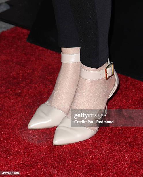 Actress Laura Bilgeri, shoe detail, arrives at the screening of Universal Pictures' "Krampus" at ArcLight Cinemas on November 30, 2015 in Hollywood,...