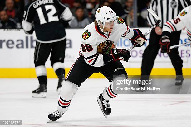 Patrick Kane of the Chicago Blackhawks skates during a game against the Los Angeles Kings at Staples Center on November 28, 2015 in Los Angeles,...