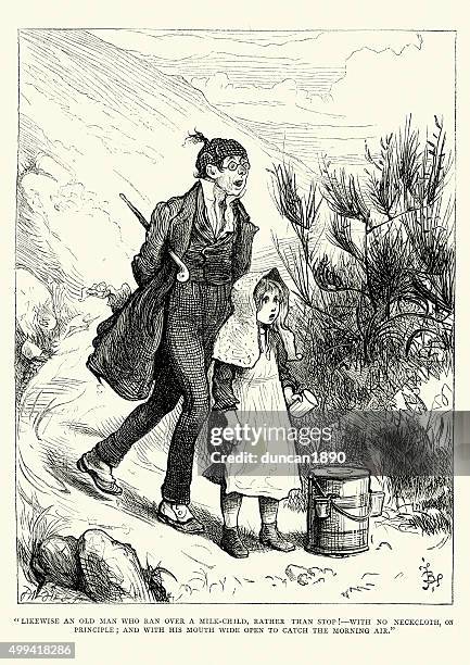 charles dickens likewise an man who ran over a milk-child - milkman illustration stock illustrations
