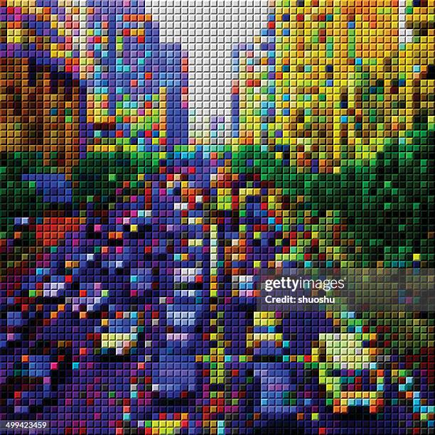 abstract colorful mosaic check city transportation pattern background - city street blurred stock illustrations