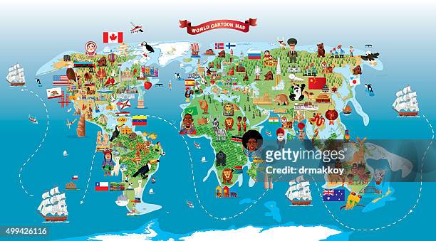 cartoon map of world - indonesia map 幅插畫檔、美工圖案、卡通及圖標